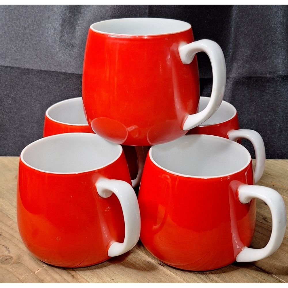 Amcrest Japan Red Coffee Mugs Set of 5 Vintage Mid Century Modern Ceramic Cups